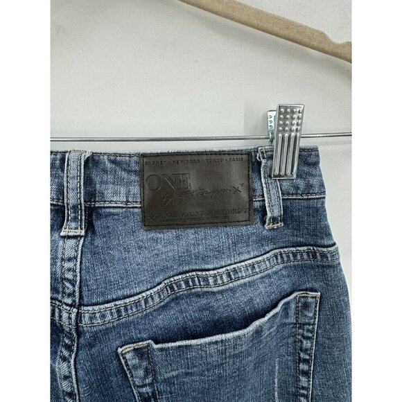 One Teaspoon Jean Women 24 Blue Denim Distressed High Waist Freebirds II Skinny - Picture 5 of 11